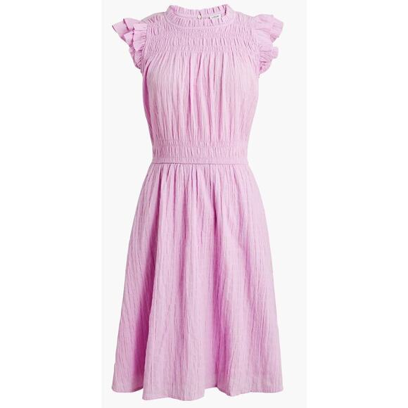 J. Crew Gauze Dress Flutter Sleeve A-Line Mini Orchid Flower Purple NWT M - Picture 1 of 11